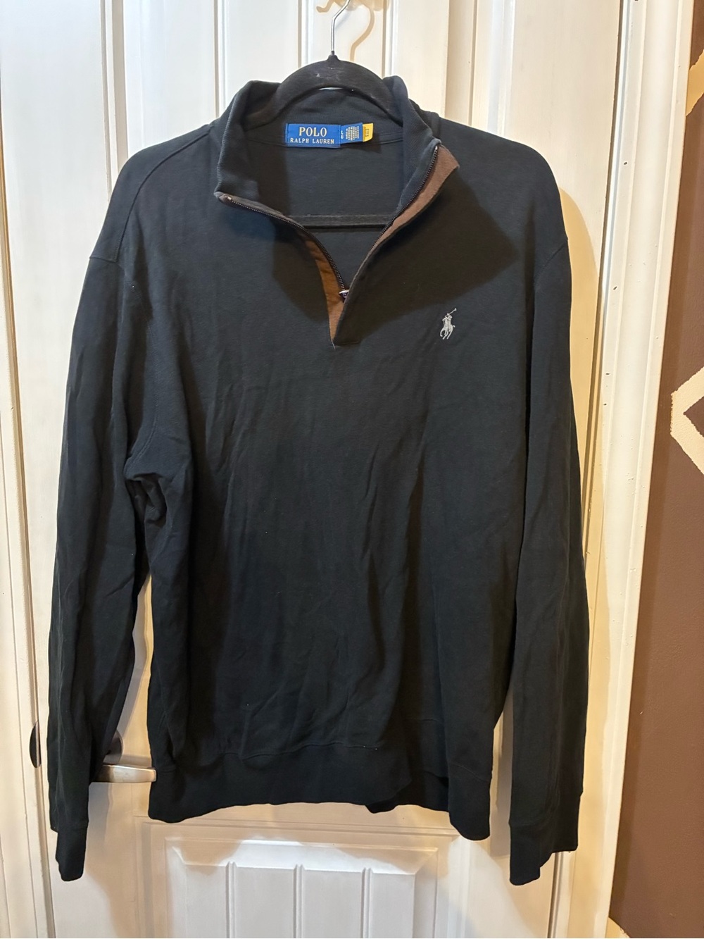 Ralph Lauren Men's Black Zip-Neck Sweater with Pony Logo